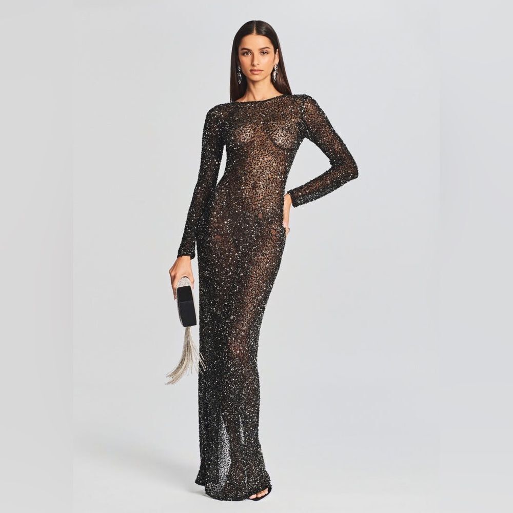 Retrofete Heidi Sequin Maxi Dress Gunmetal Black size small NWT